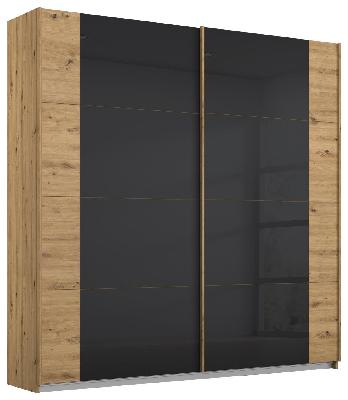 Schwebetürenschrank Artemis B: 181cm Anthrazit/Eiche Dekor - Anthrazit/Eiche Artisan, MODERN, Glas/Holzwerkstoff (181/210/62cm) - Rauch Möbel