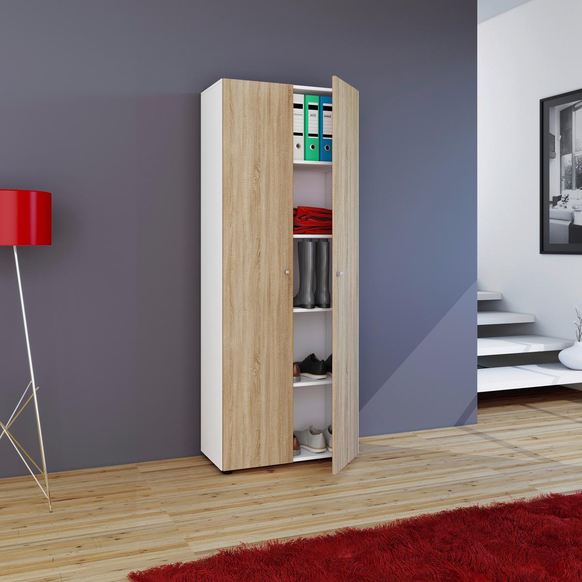 Mehrzweckschrank Vandol Weiß, Eiche Dekor B: 70 Cm - Schwarz/Weiß, Design, Holzwerkstoff (70/178/39cm) - MID.YOU