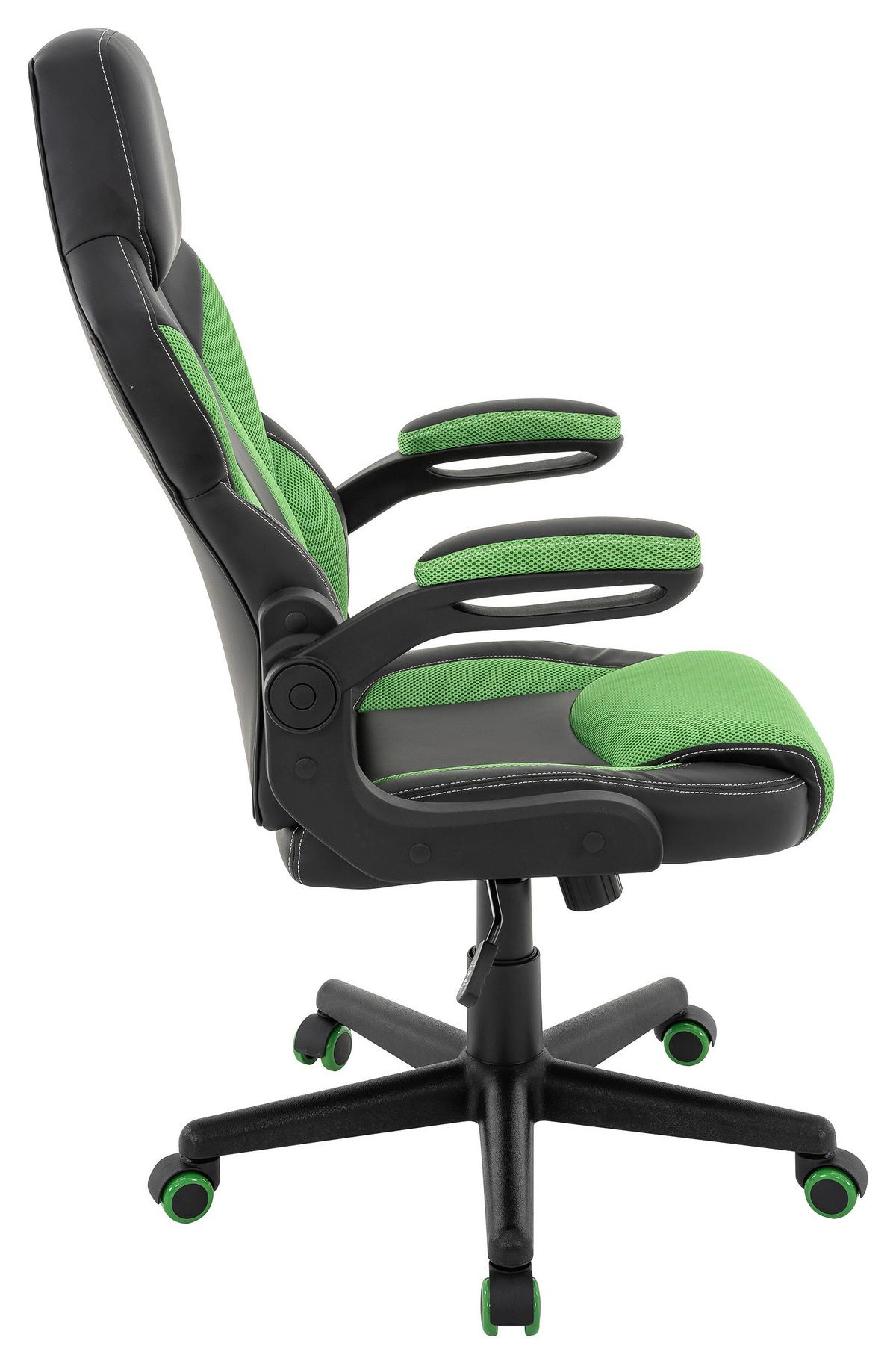 Chefsessel Meli mit Gaslift Lederlook Grün, B: 62 cm - Schwarz/Grün, MODERN, Kunststoff/Textil (62/105-117/66cm)