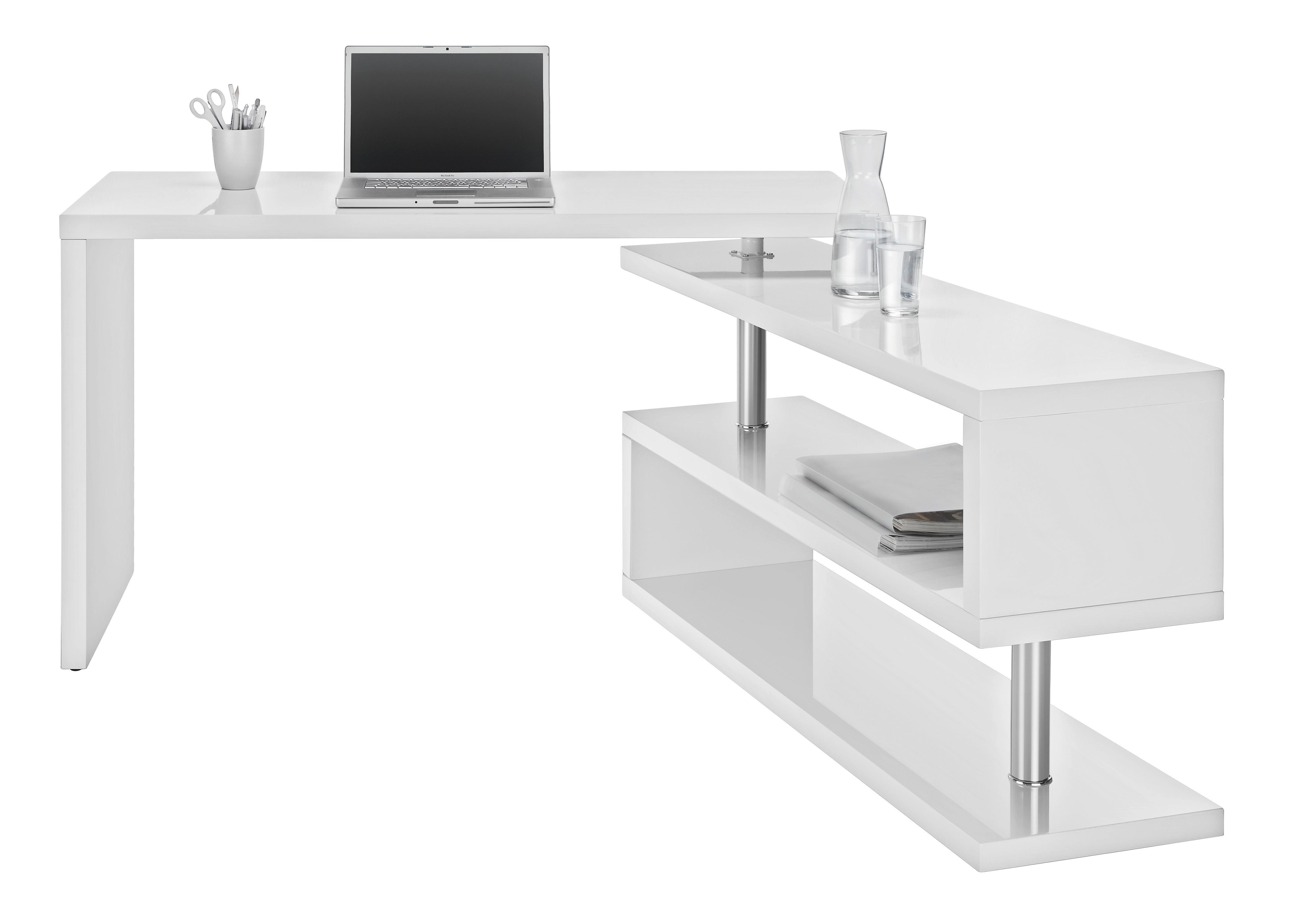 Psací Stůl Matteo - bílá/barvy chromu, Moderní, kov/kompozitní dřevo (130/128,5/76cm) - Modern Living