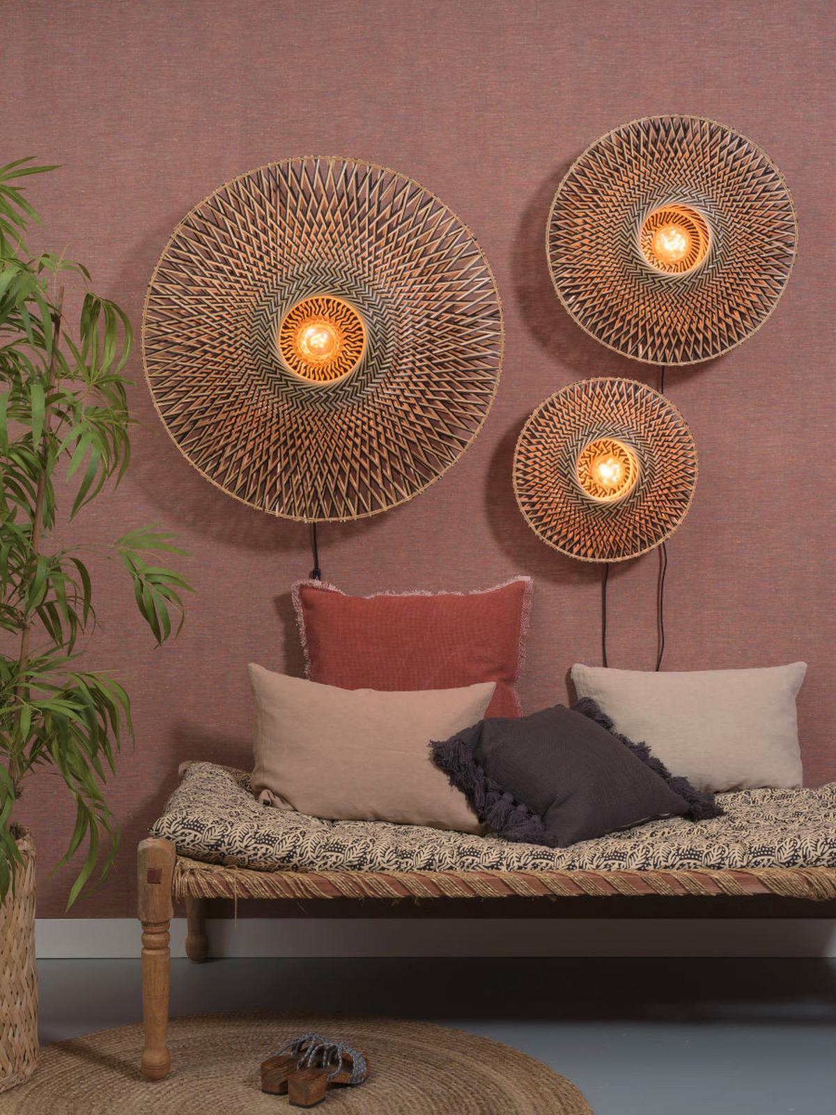 Wandleuchte Bali 1-Flammig mit Schnurschalter - Hellbraun/Schwarz, Natur, Naturmaterialien/Metall (87/20cm) - Good & Mojo
