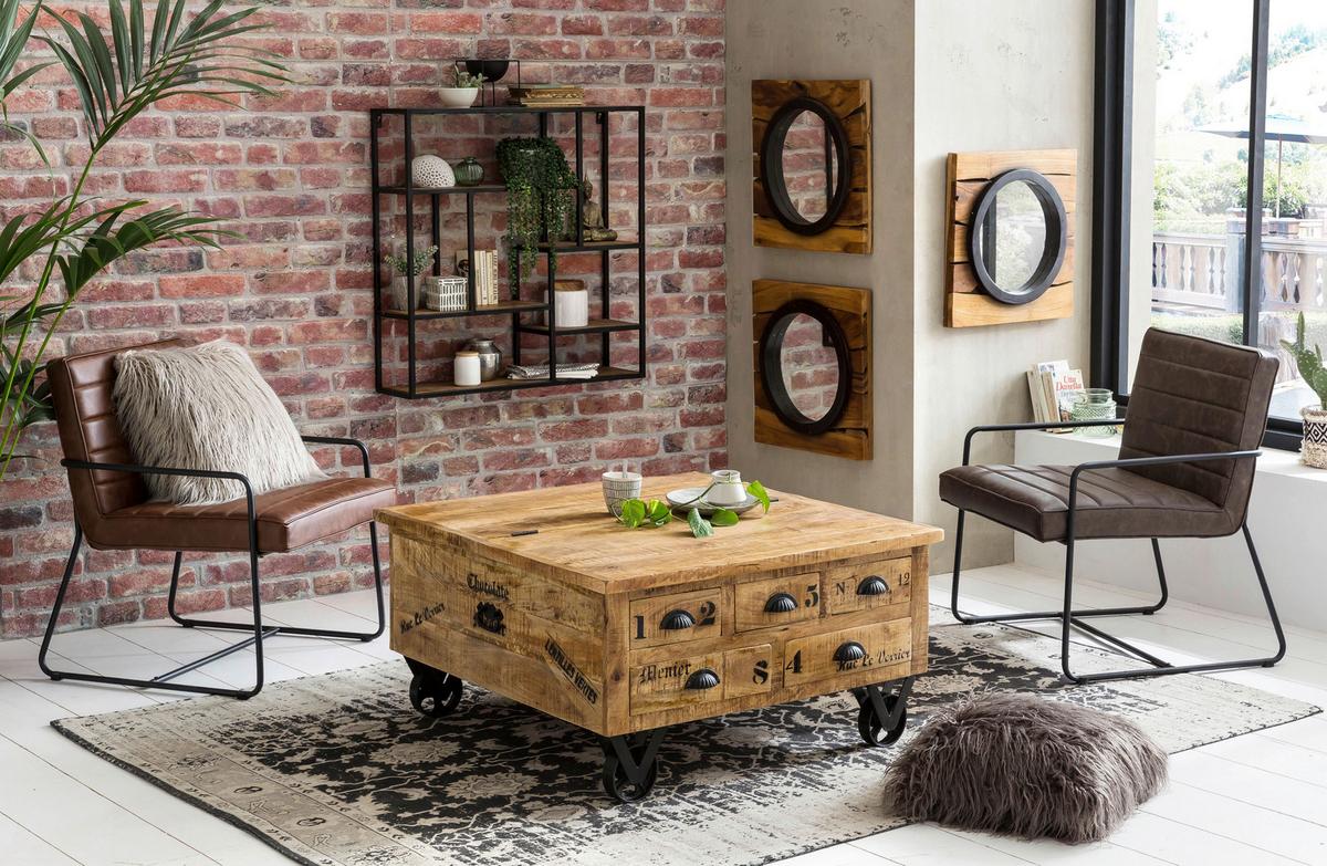 COUCHTISCH Mangoholz B: 90cm - Schwarz/Naturfarben, Design, Holz/Metall (90/90/47cm) - MID.YOU