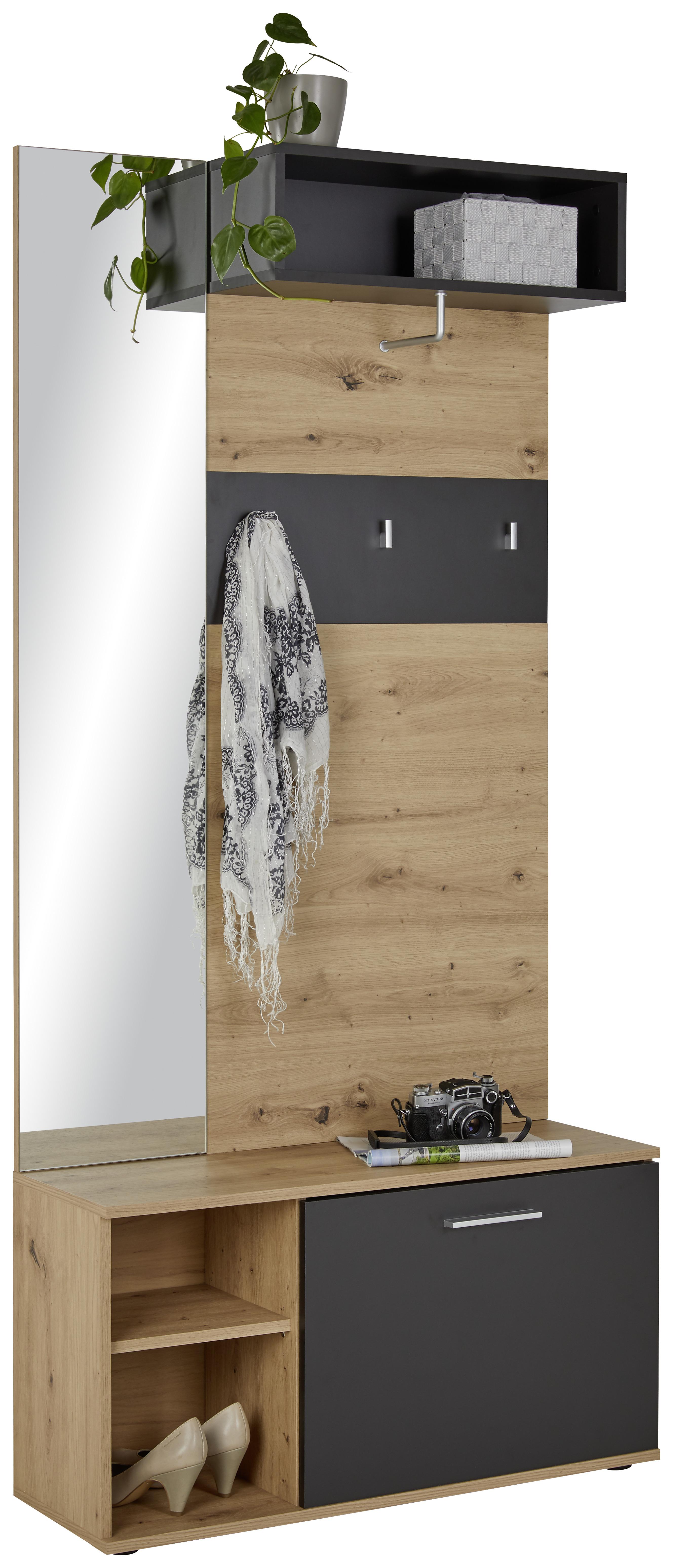 Šatna Urbino - šedá/barvy dubu, Moderní, kompozitní dřevo (90/194/30,4cm) - Based