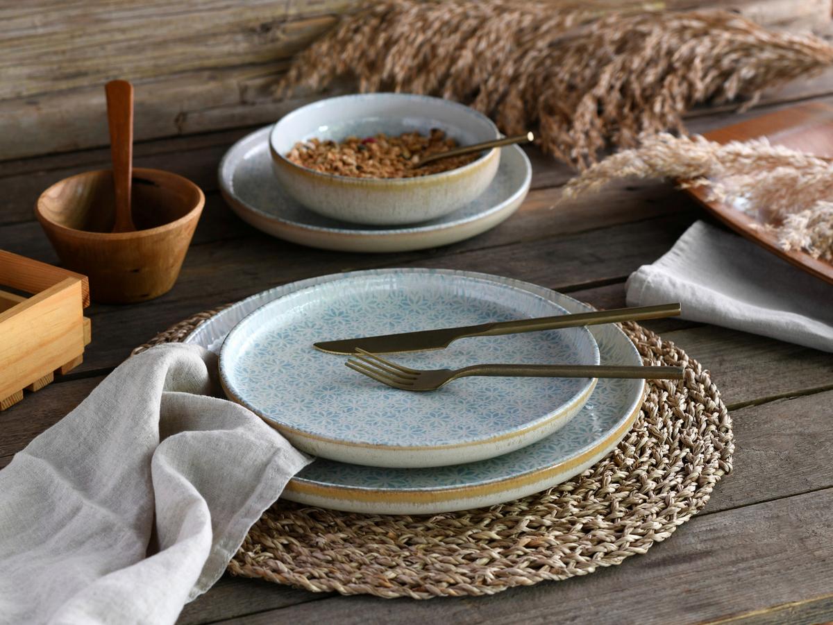 Tafelservice Uno Emiliana 12--Teilig., Creme, Hellblau - Creme/Hellblau, Basics, Keramik - Creatable