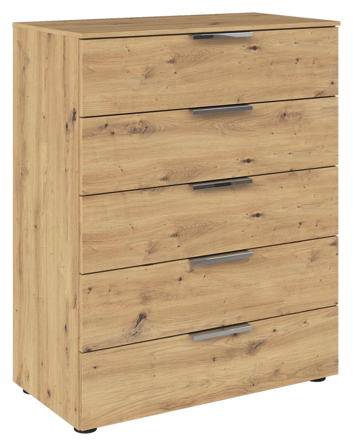 Kommode 80 cm Flipp Eiche/Chromfarben - Chromfarben/Schwarz, MODERN, Holzwerkstoff (80/100/42cm) - Rauch Möbel