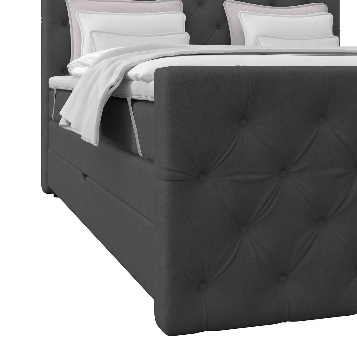 Boxspringbett Elio Graphitfarben 160x200 cm H3 - Beige/Schwarz, ROMANTIK / LANDHAUS, Textil (160/200cm) - James Wood