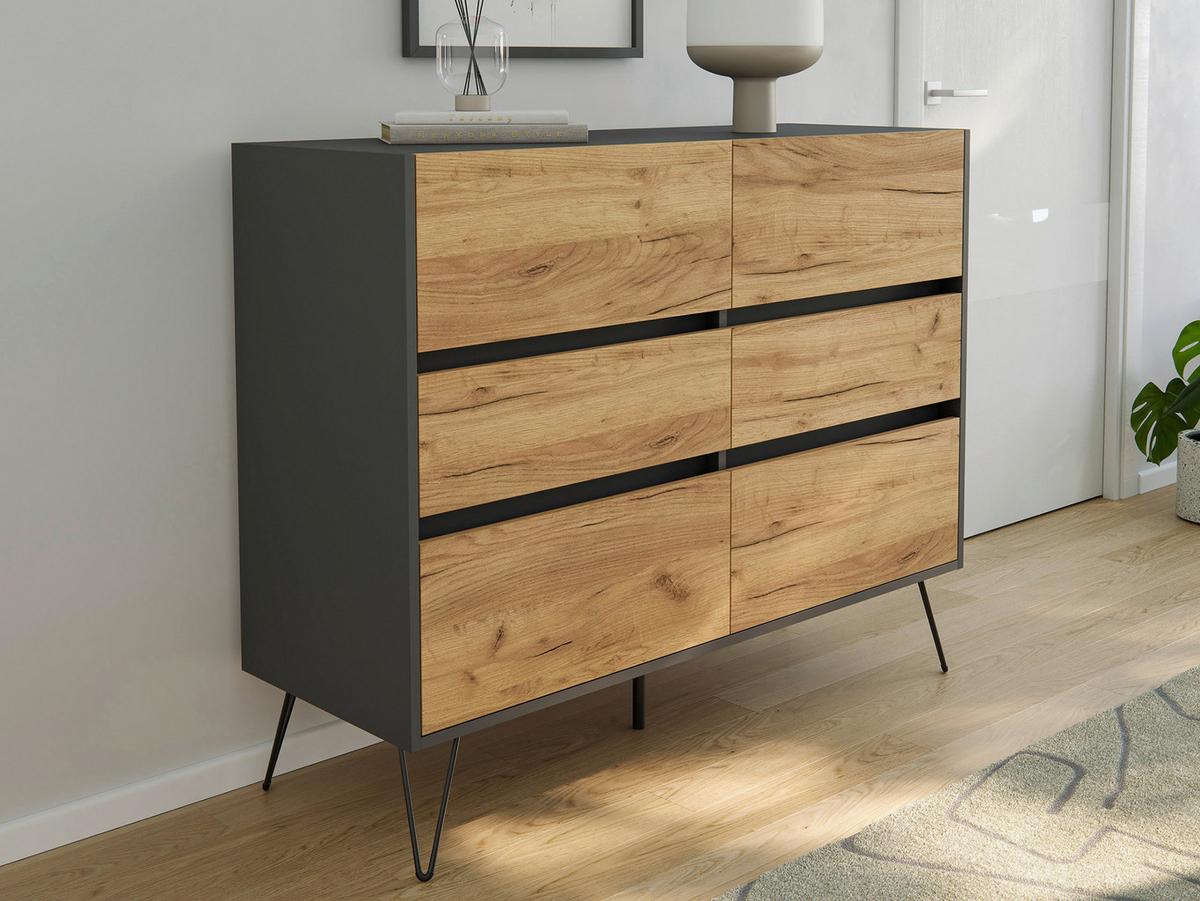 Sideboard Posseik Industrial Graphitfarben/Eichef. B:120 cm - Eichefarben/Schwarz, Design, Holzwerkstoff (120/93,6/42cm) - P & B