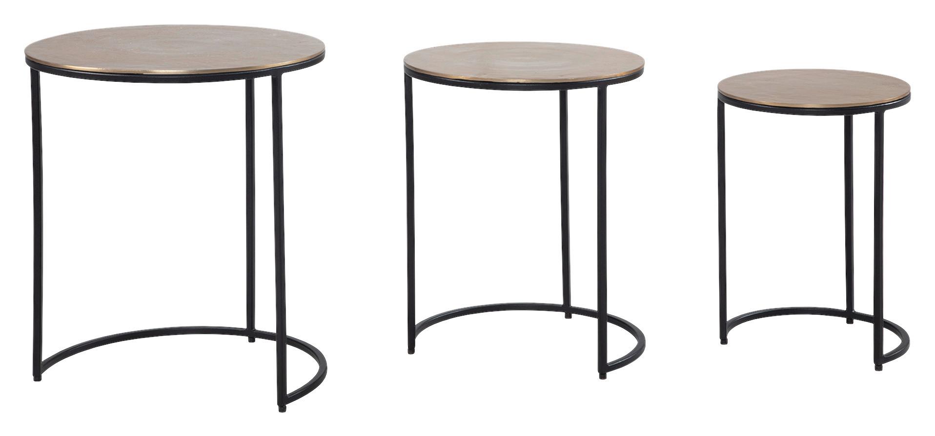 Satztisch Goldfarben 3-teilig - Goldfarben/Schwarz, Design, Metall - MID.YOU