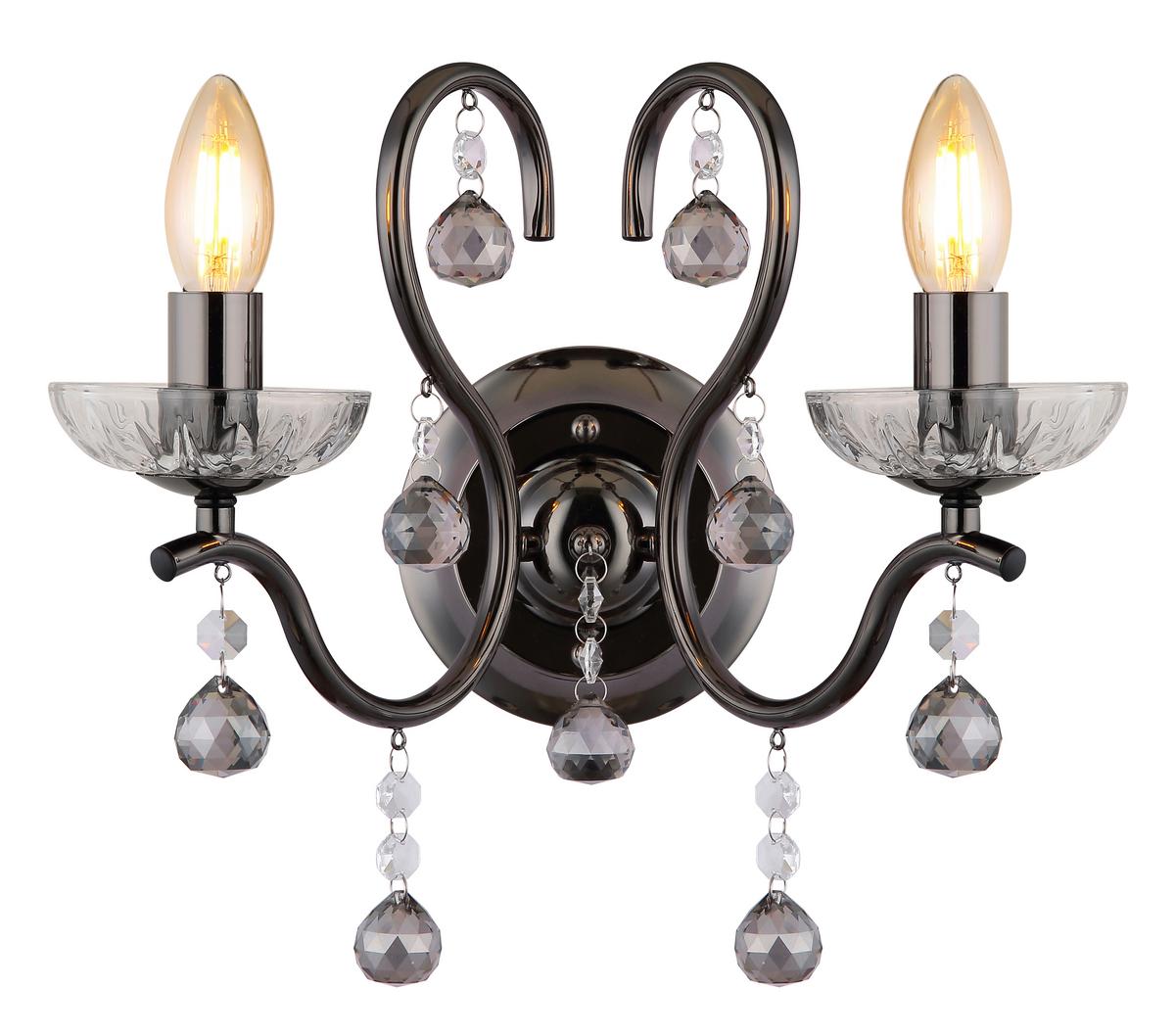 Wandleuchte 64134-2w - Klar/Schwarzchrom, KONVENTIONELL, Glas/Metall (33/21,7/33cm) - Globo