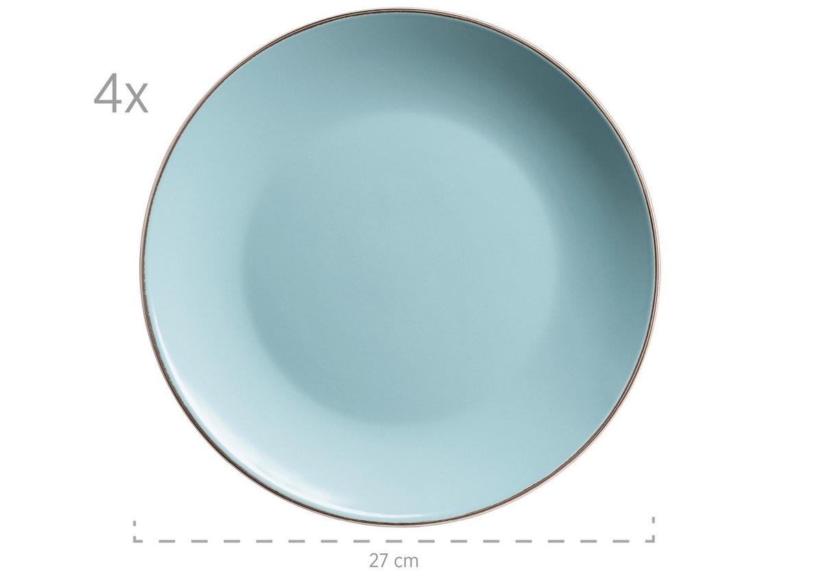 Kombiservice Metallic Rim 4 Personen Geschirr Set - Blau, Basics, Keramik (34/31,5/32cm) - Mäser