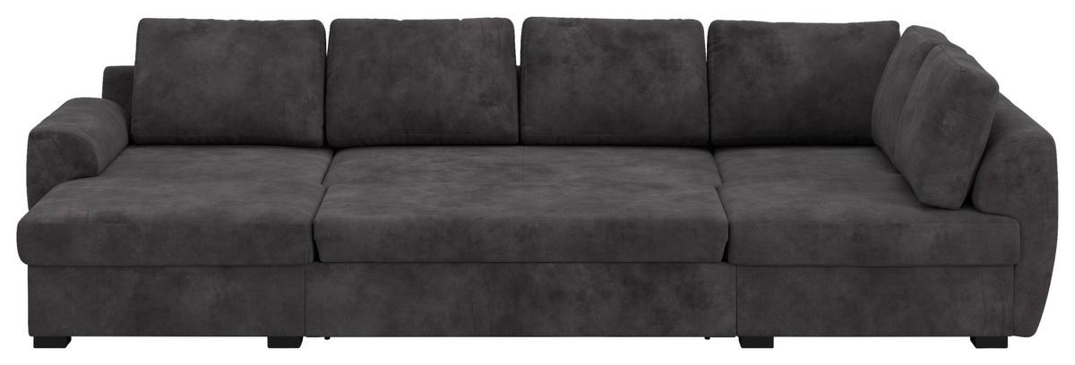 Wohnlandschaft m. Bettfunktion Mirkrofaser schwarz, B: 327cm - Schwarz, Trend, Textil (154/327/86cm) - MID.YOU