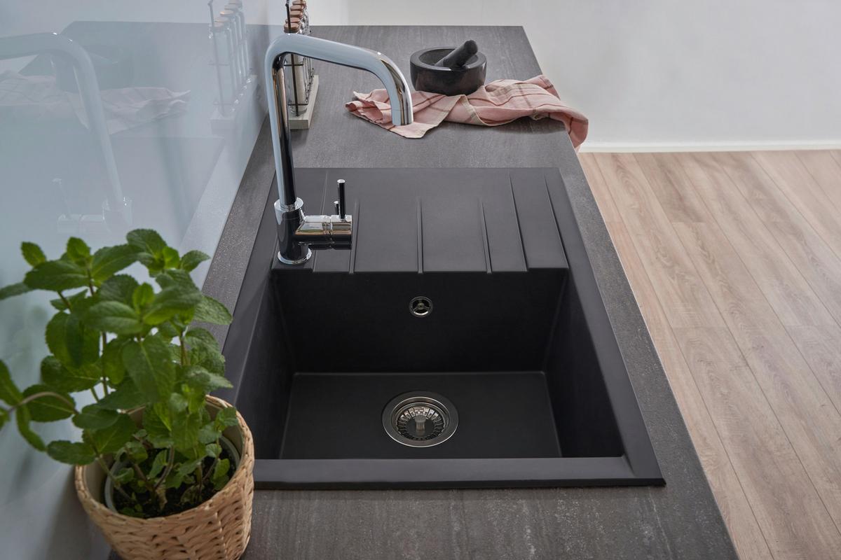 Spüle Houston Schwarz 62x21 Cm - Schwarz, Basics, Glas/Kunststoff (62/21/50cm) - Respekta