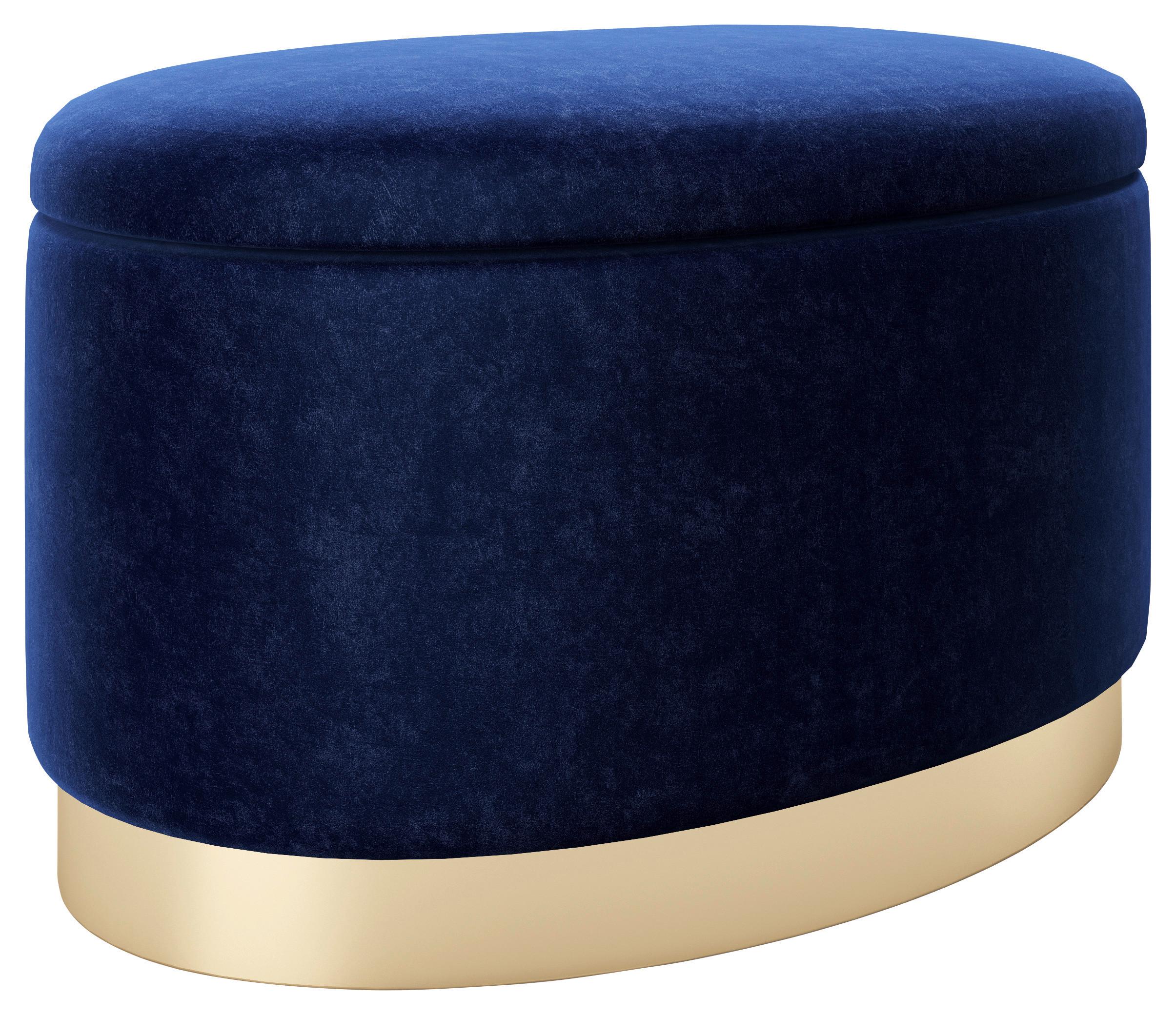 Hocker Rosanne Textil Blau Sitz Gepolstert H: 40 Cm - Goldfarben/Dunkelblau, LIFESTYLE, Textil (60/40/40cm) - Playboy