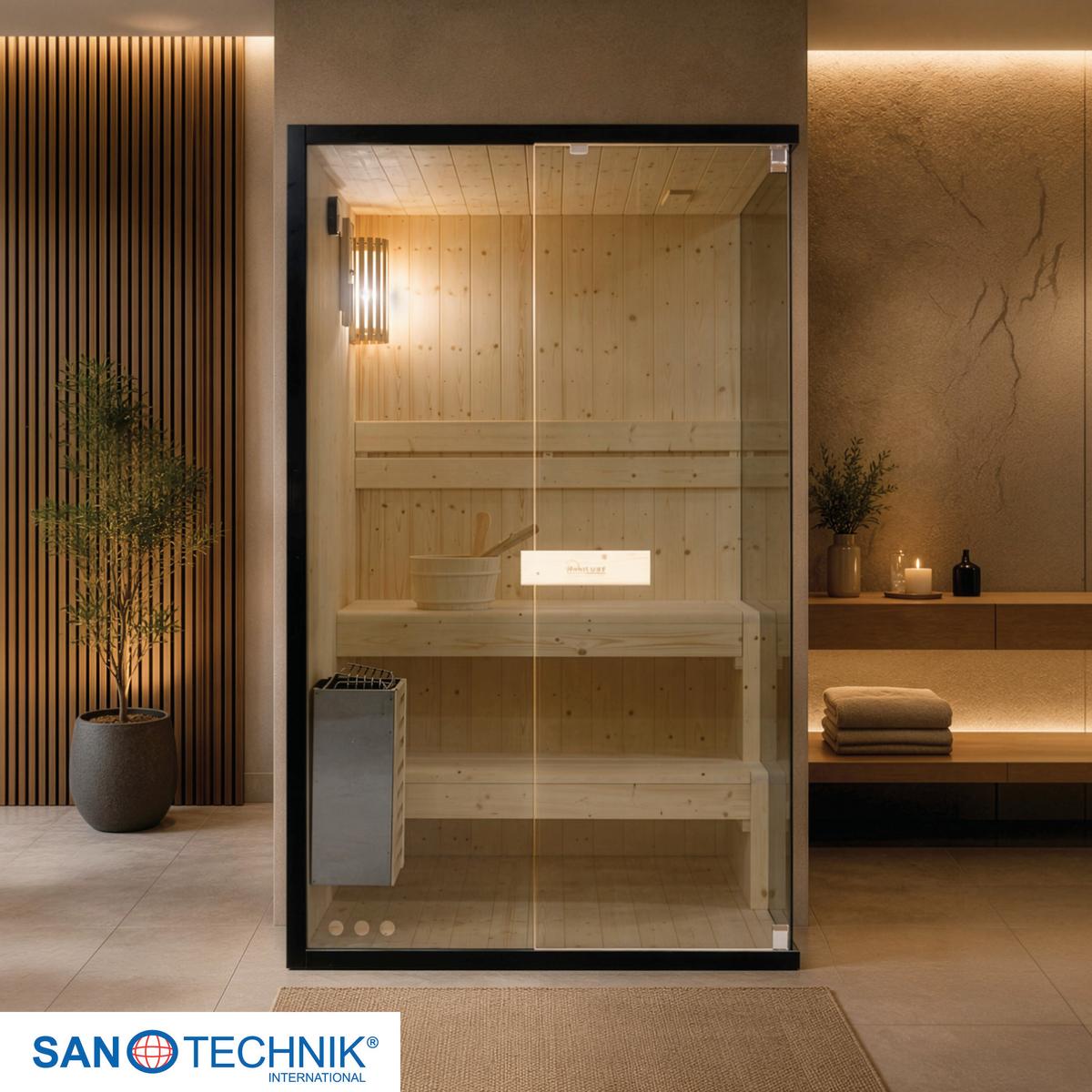 Sauna FALUN M geeignet für 2 Personen - Fichtefarben, Basics, Glas/Holz (120/120/200cm) - Sanotechnik