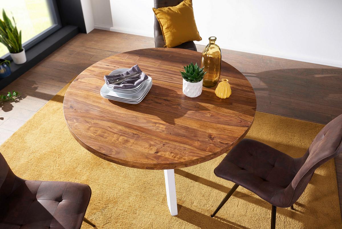 Esstisch Rund Sheeshamfarben Dxh: 130x77 Cm - Sheeshamfarben/Weiß, Design, Holz/Metall (130/77cm) - MID.YOU