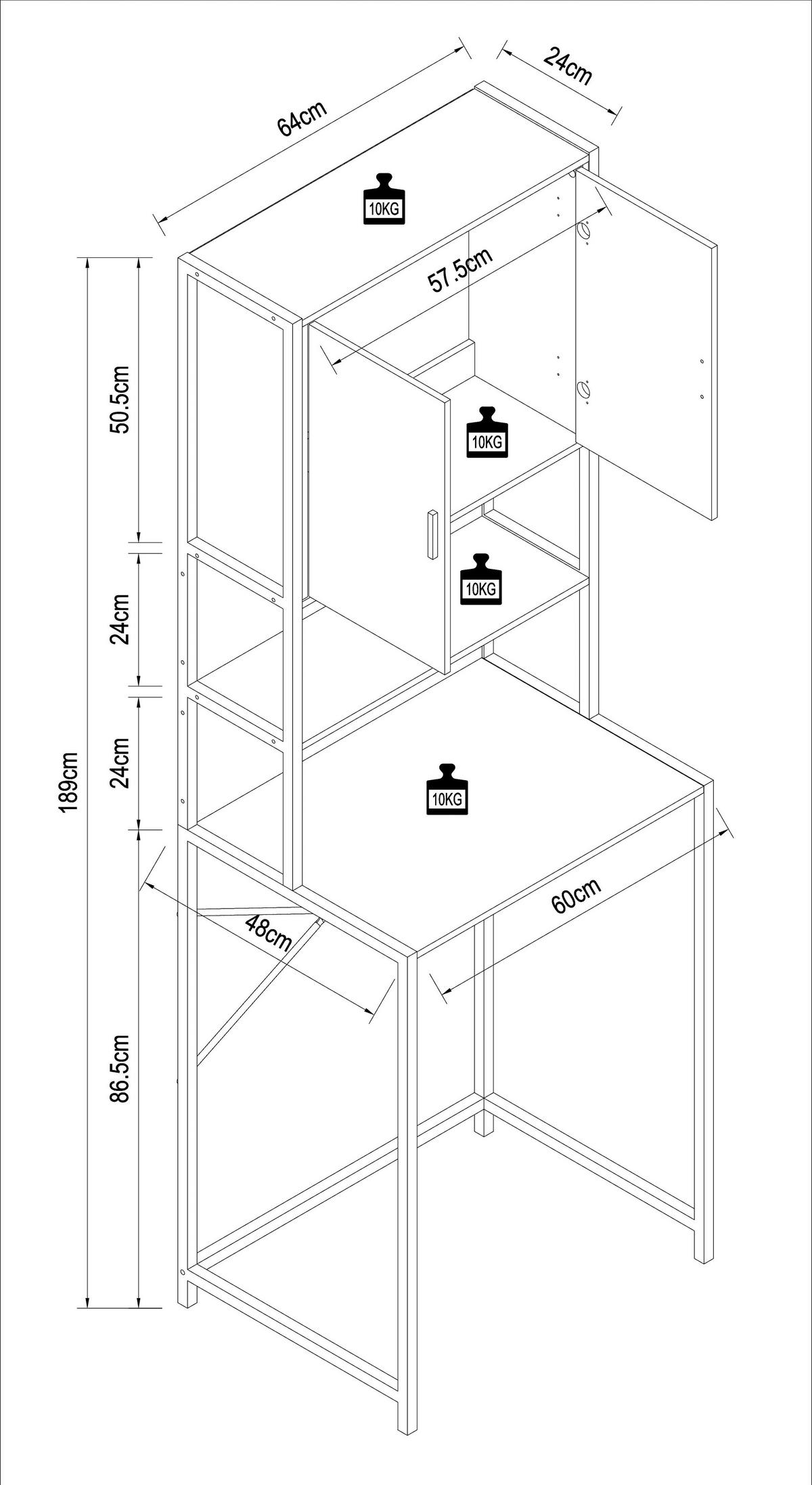 Waschmaschinenschrank Edino - Schwarz/Weiß, MODERN, Holzwerkstoff/Metall (66/189/48cm) - MID.YOU