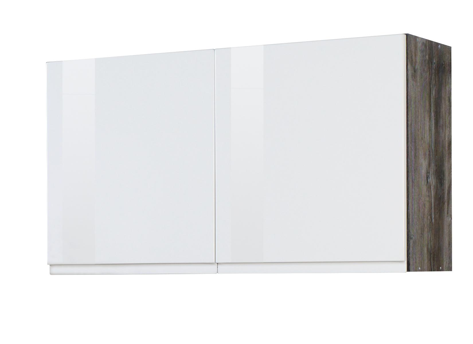 Küchenoberschrank Cardiff 100cm Weiß/Vintage 2 Drehtüren - Weiß Hochglanz/Grau, Basics, Holzwerkstoff (100/57/34cm) - Held
