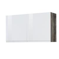 Küchenoberschrank Cardiff 100cm Weiß/Vintage 2 Drehtüren - Weiß Hochglanz/Grau, Basics, Holzwerkstoff (100/57/34cm) - Held