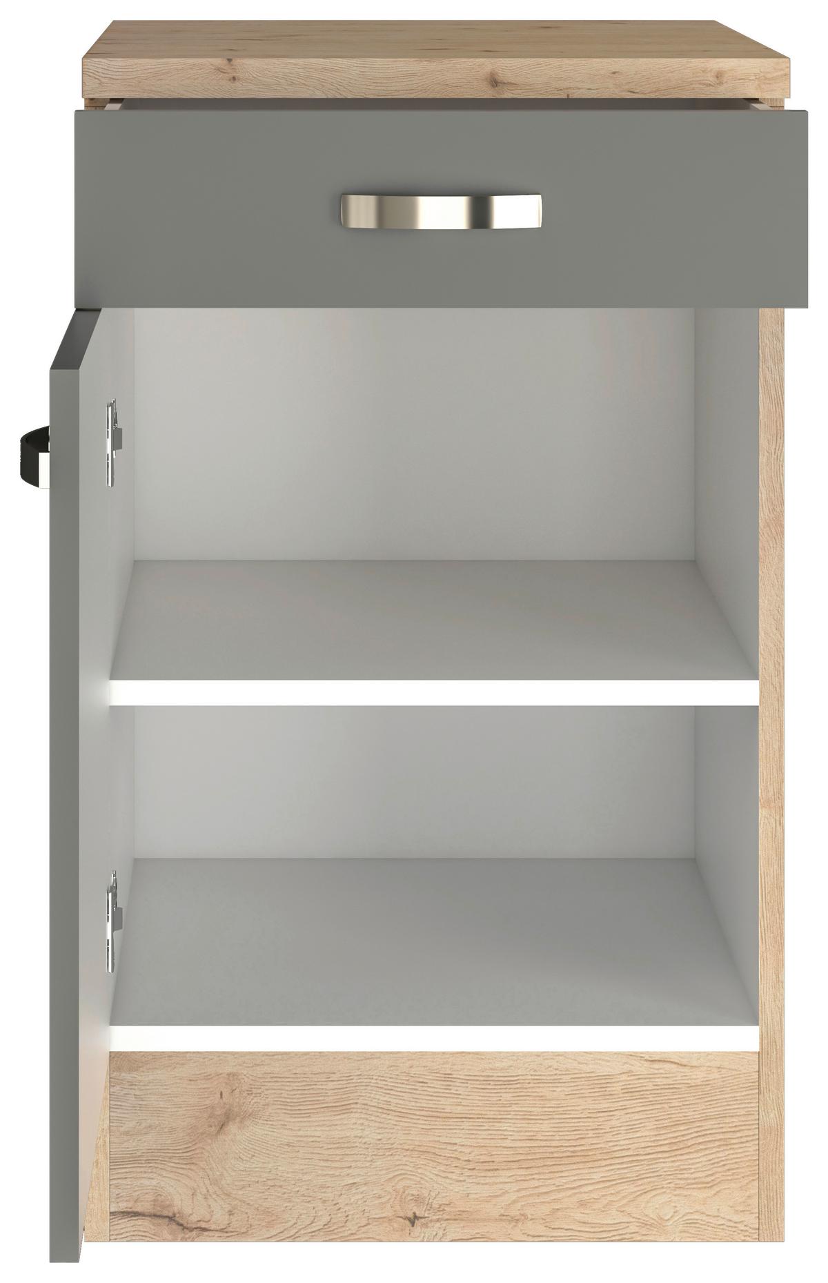 Spodná kuchynská skrinka SHADOW US50 sivá - dub San Remo/farba ušľachtilej ocele, Modern, kov/kompozitné drevo (50/85/60cm)