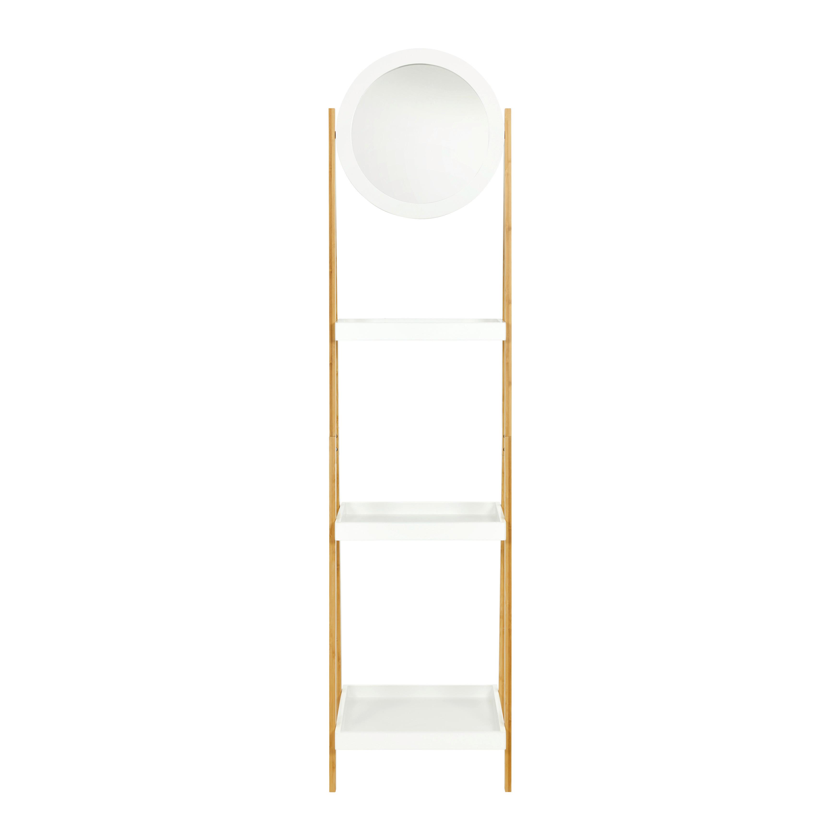 Regál Se Zrcadlem Mirela - Bambus - bílá/přírodní barvy, Moderní, kompozitní dřevo/přírodní materiály (43/172/40cm) - Bessagi Home