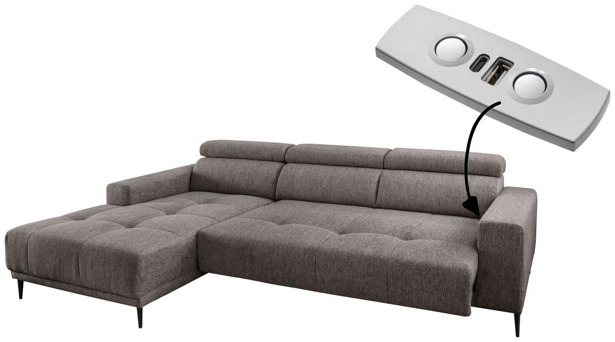 Ecksofa Intera Graubraun S: 188x276 Cm - Graubraun/Schwarz, KONVENTIONELL, Textil (188/276cm) - Livetastic