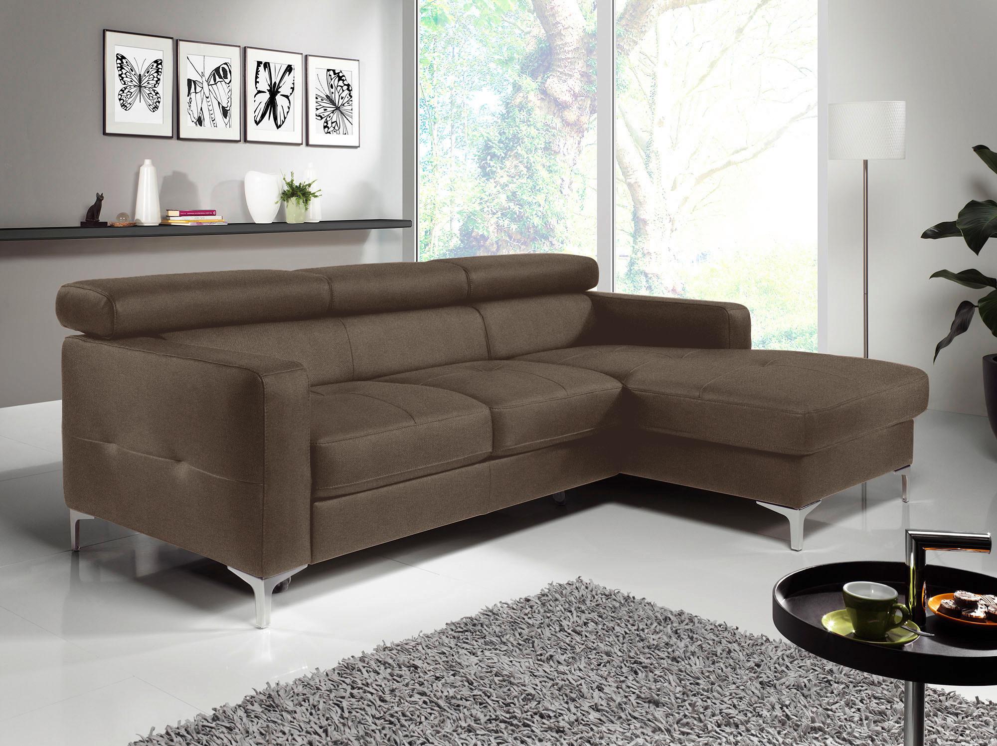 Ecksofa Sammy Braun Mit Kopfteilverstelllung - Chromfarben/Braun, Design, Textil (226/169cm) - Livetastic