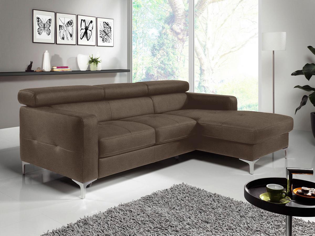 Ecksofa Sammy Braun Mit Kopfteilverstelllung - Chromfarben/Braun, Design, Textil (226/169cm) - Livetastic