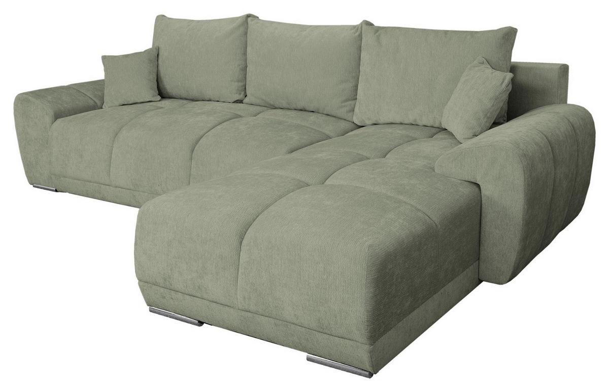 ECKSCHLAFSOFA Ramon, Mintgrün S:296x182cm - Chromfarben/Beige, Trend, Textil (296/182cm)