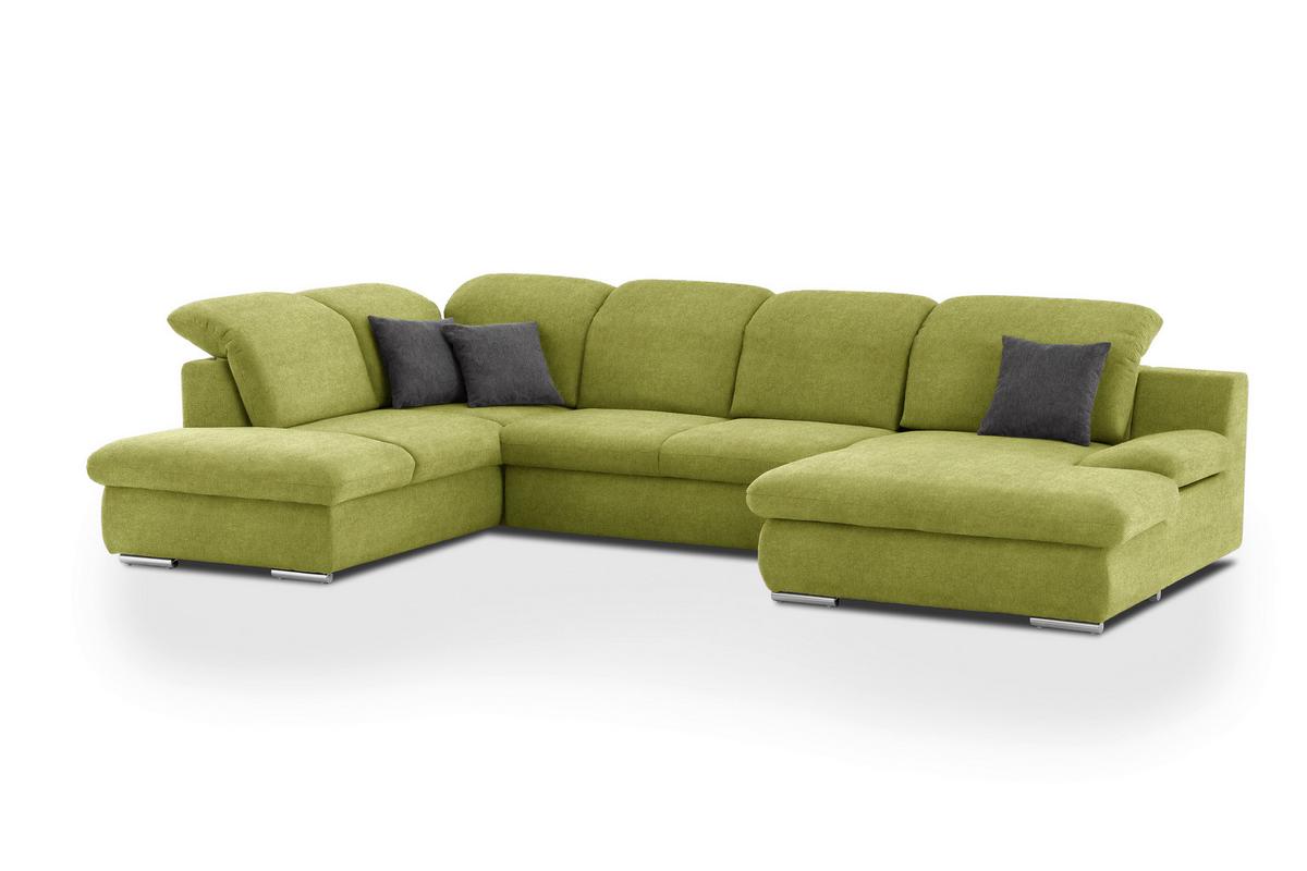 Wohnlandschaft Isona Grün Chenille - Chromfarben/Grün, Design, Textil (212/353/165cm) - Livetastic