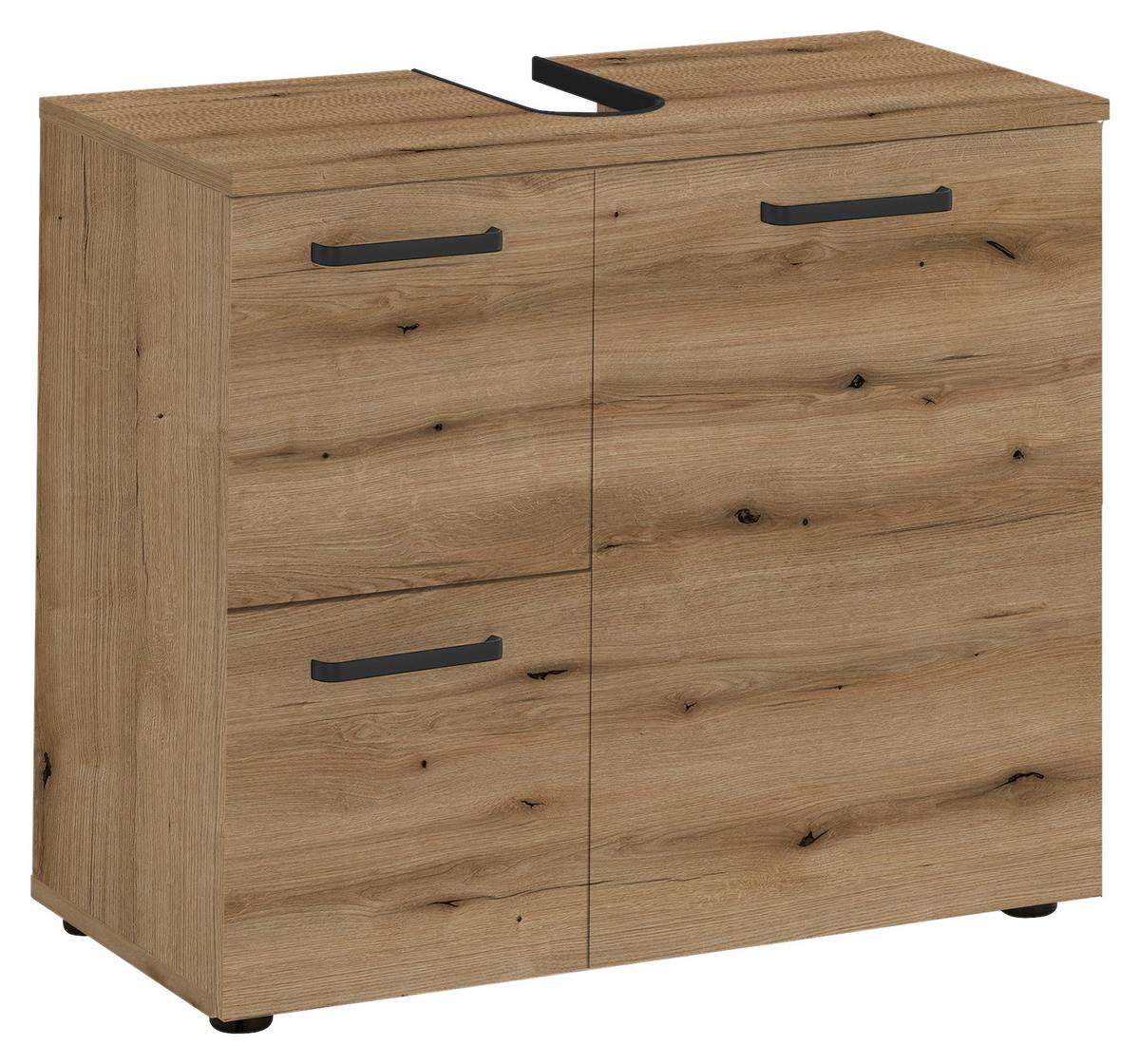 Waschbeckenunterschrank Vanice B: 70 Cm Eiche Dekor - Eichefarben/Schwarz, MODERN, Holzwerkstoff (70/60/35cm) - MID.YOU