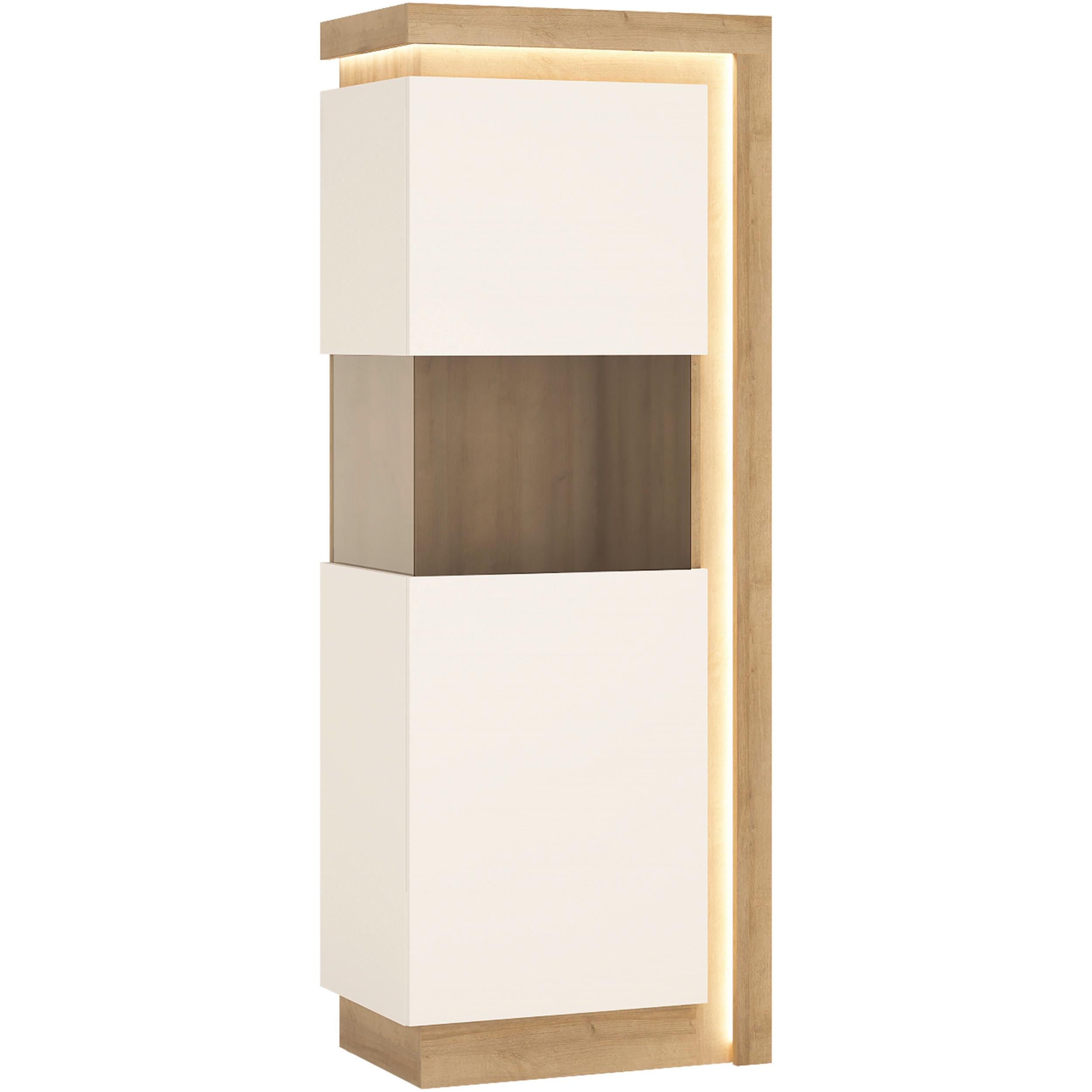 Vitrine Lyon Hell Weiß/Eichefarben B: 59,7 cm - Weiß Hochglanz/Eichefarben, Trend, Glas/Holzwerkstoff (59,7/164,1/42cm)