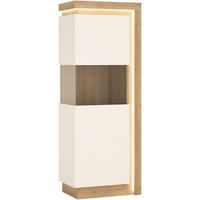 Vitrine Lyon Hell Weiß/Eichefarben B: 59,7 cm - Weiß Hochglanz/Eichefarben, Trend, Glas/Holzwerkstoff (59,7/164,1/42cm)