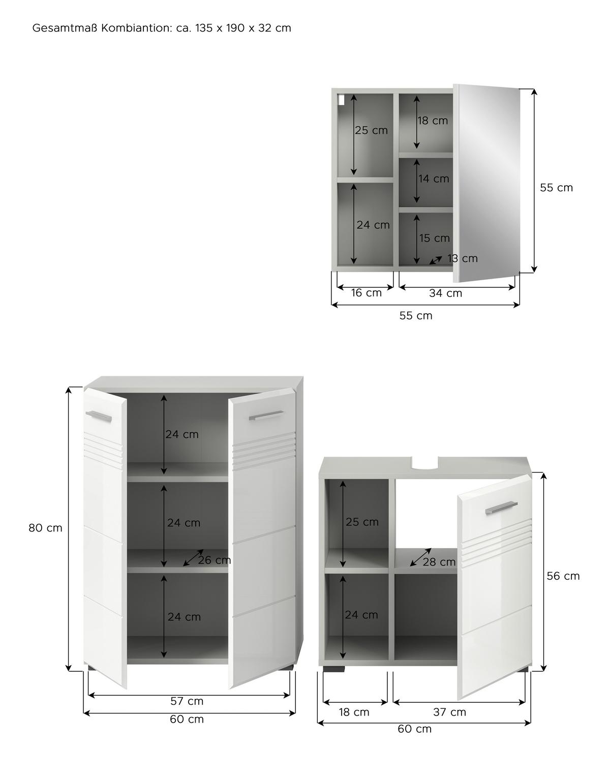 Badezimmer Copa Grau Weiß Hg B: 120 Cm - Weiß Hochglanz/Schwarz, MODERN, Holzwerkstoff (120cm) - MID.YOU