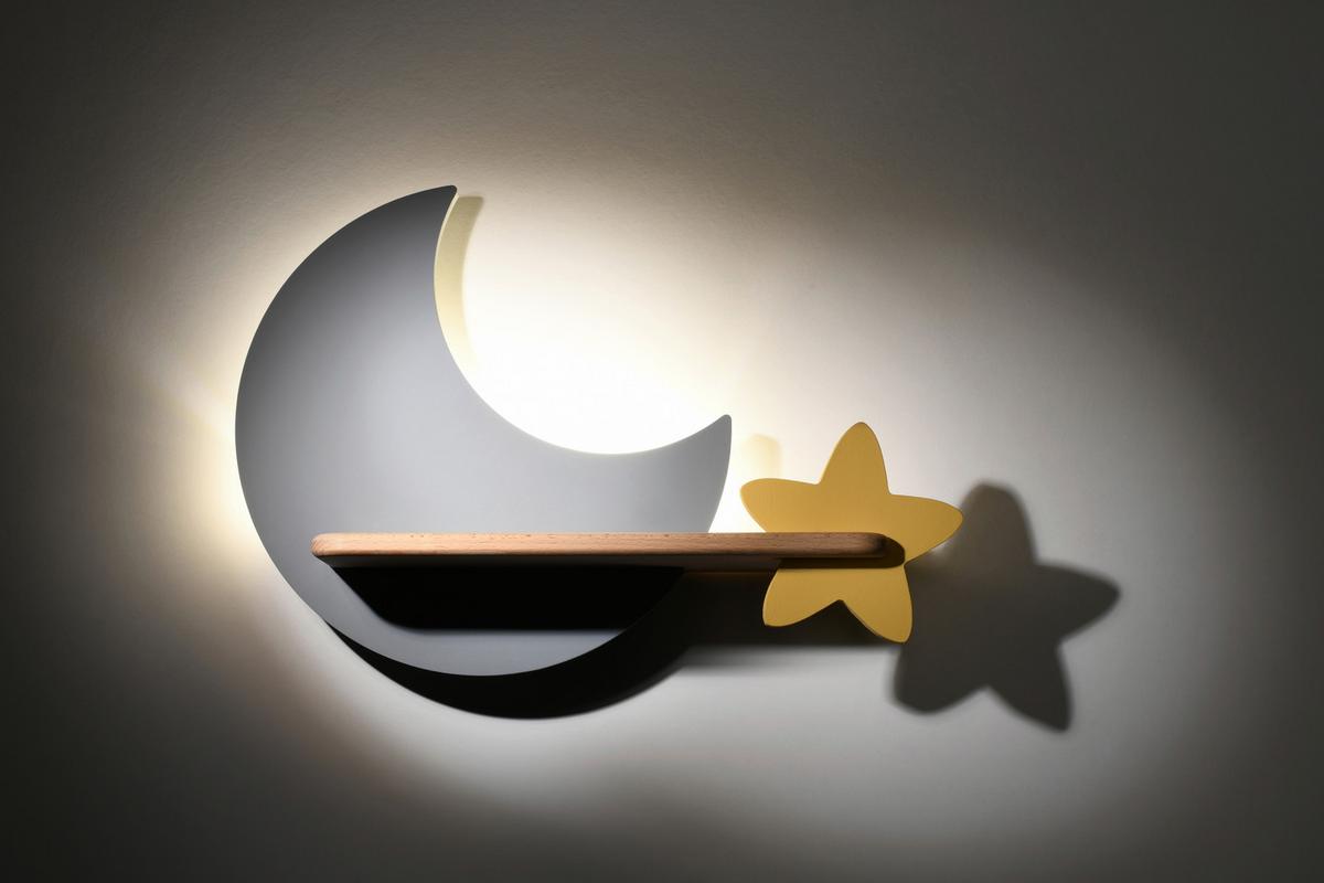 Kinderwandleuchte 21-75574 Moon - Grau, Basics, Holz/Holzwerkstoff (39.5/12/27.5cm)