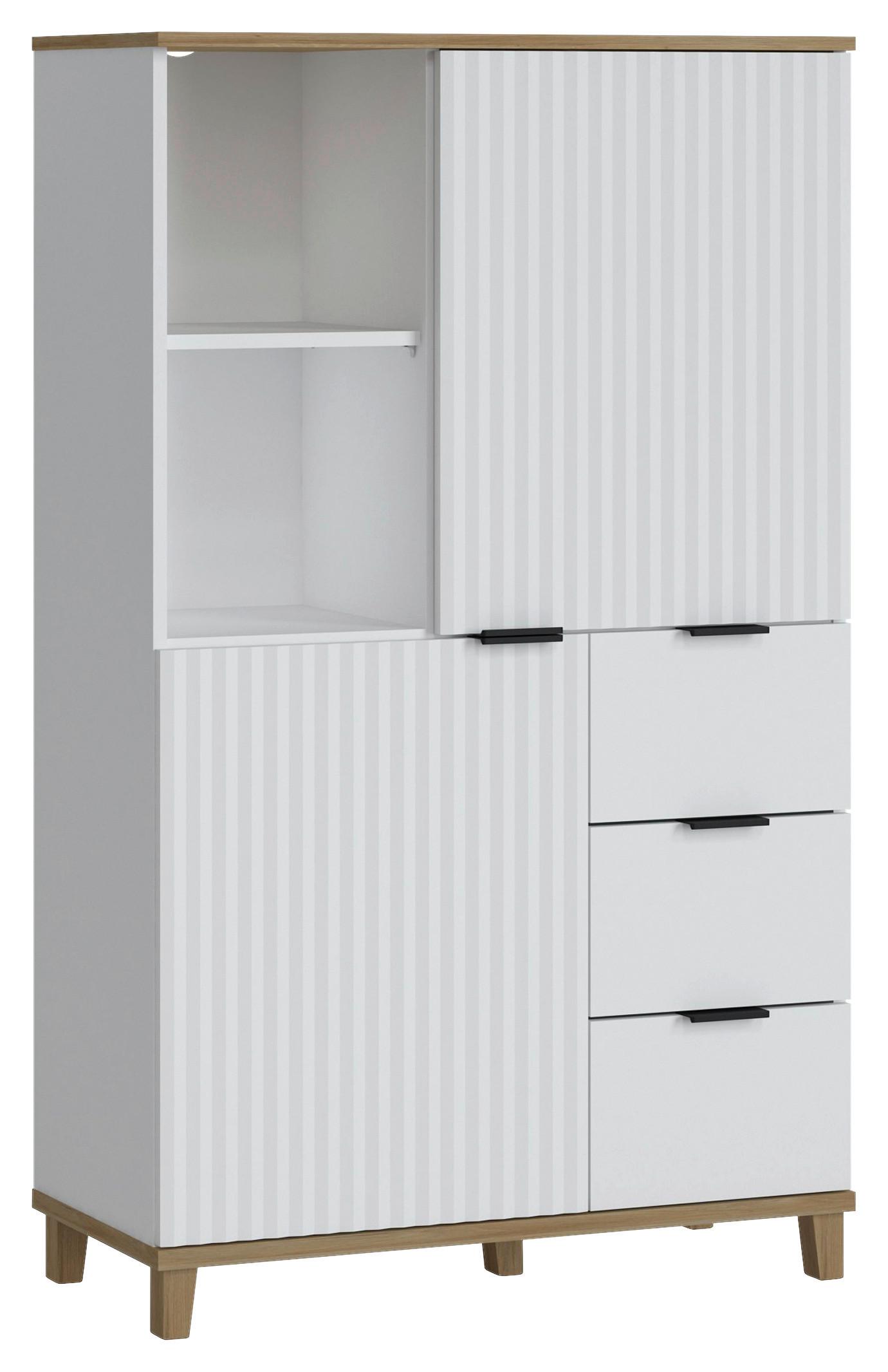 Highboad Plissee Alpin Weiß Grandson Eiche B: 84,8 Cm - MODERN, Holzwerkstoff (84,8/141,4/40cm)