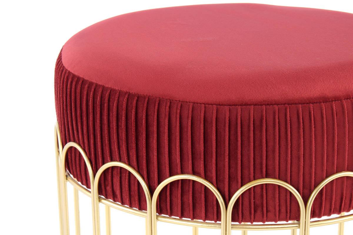 Hocker Cleopatra Bordeaux/Gold Sitz Gepolstert H: 39 cm