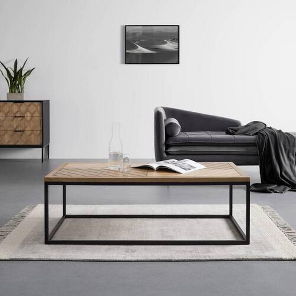 Konferenční stolek CATALINA - černá/barvy dubu, Moderní, kov/dřevo (120/60/40cm) - Livetastic