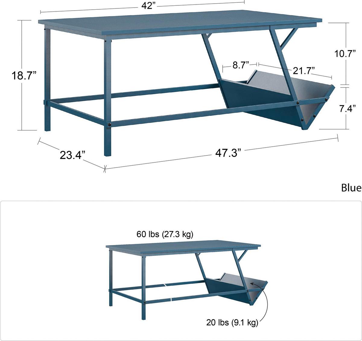 Couchtisch Regal Mit Ablagefach Blau - Blau, Design, Holzwerkstoff (105/47/58cm) - MID.YOU