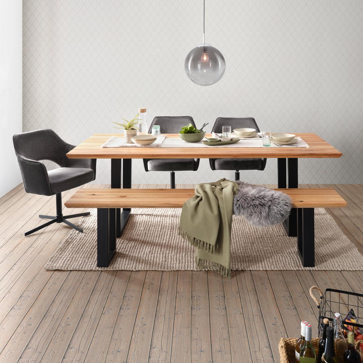 JÍDELNÍ STŮL PALAIS - černá/barvy dubu, Moderní, kov/dřevo (160/90/77cm) - Premium Living