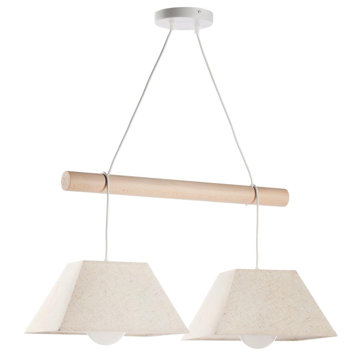 Pendelleuchte Baldo Hellbraun Weiß Hg 22w - Hellbraun/Weiß Hochglanz, Natur, Holz/Textil (70/24/90cm)