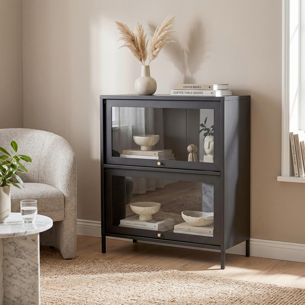 SIDEBOARD BAKAL - Schwarz, Design, Glas/Metall (80/100/40cm) - Livetastic
