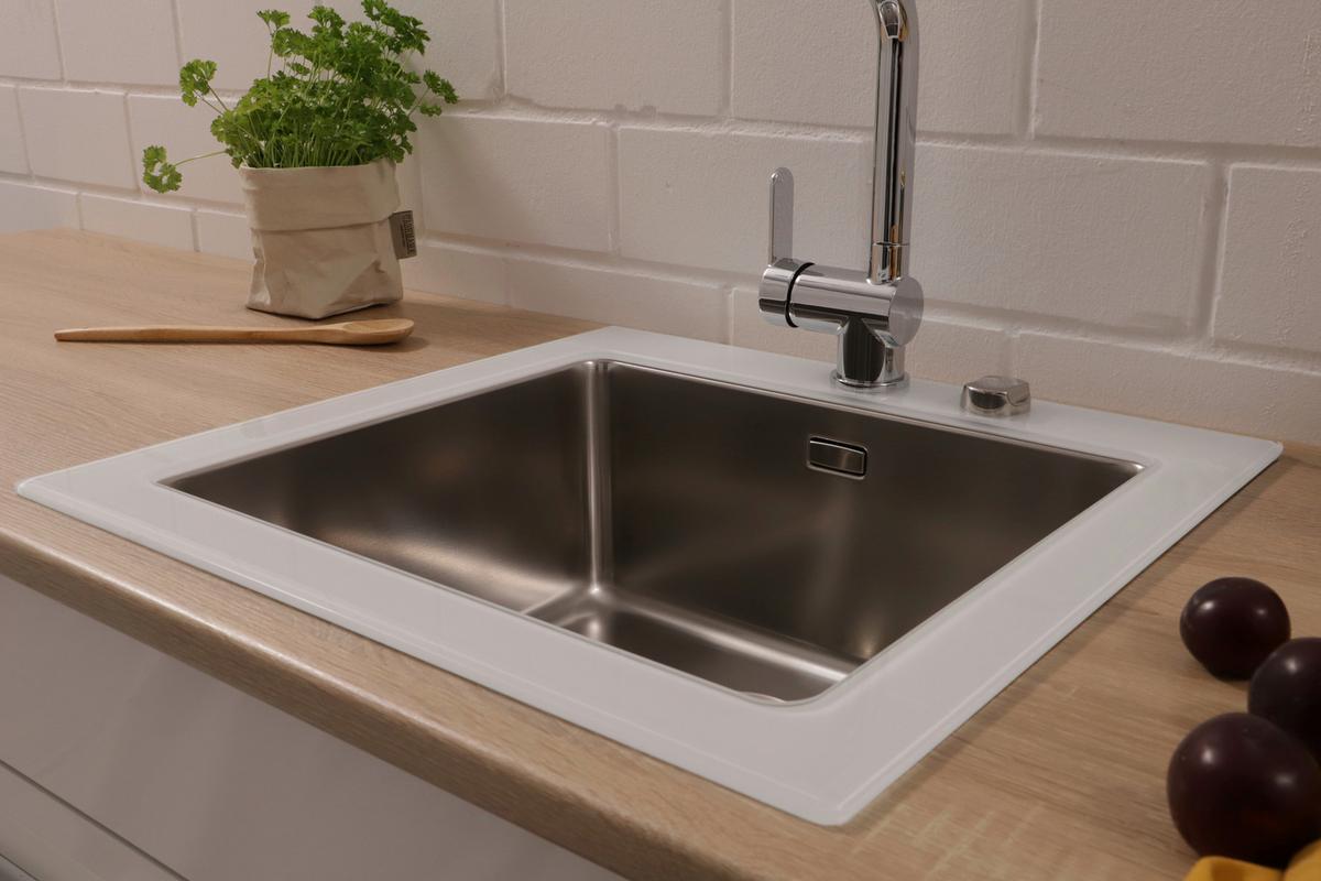 Spüle Respekta Edelstahl/glas Bxt: 55x53 Cm - Weiß, Trend, Glas/Metall (55/21/53cm) - Respekta