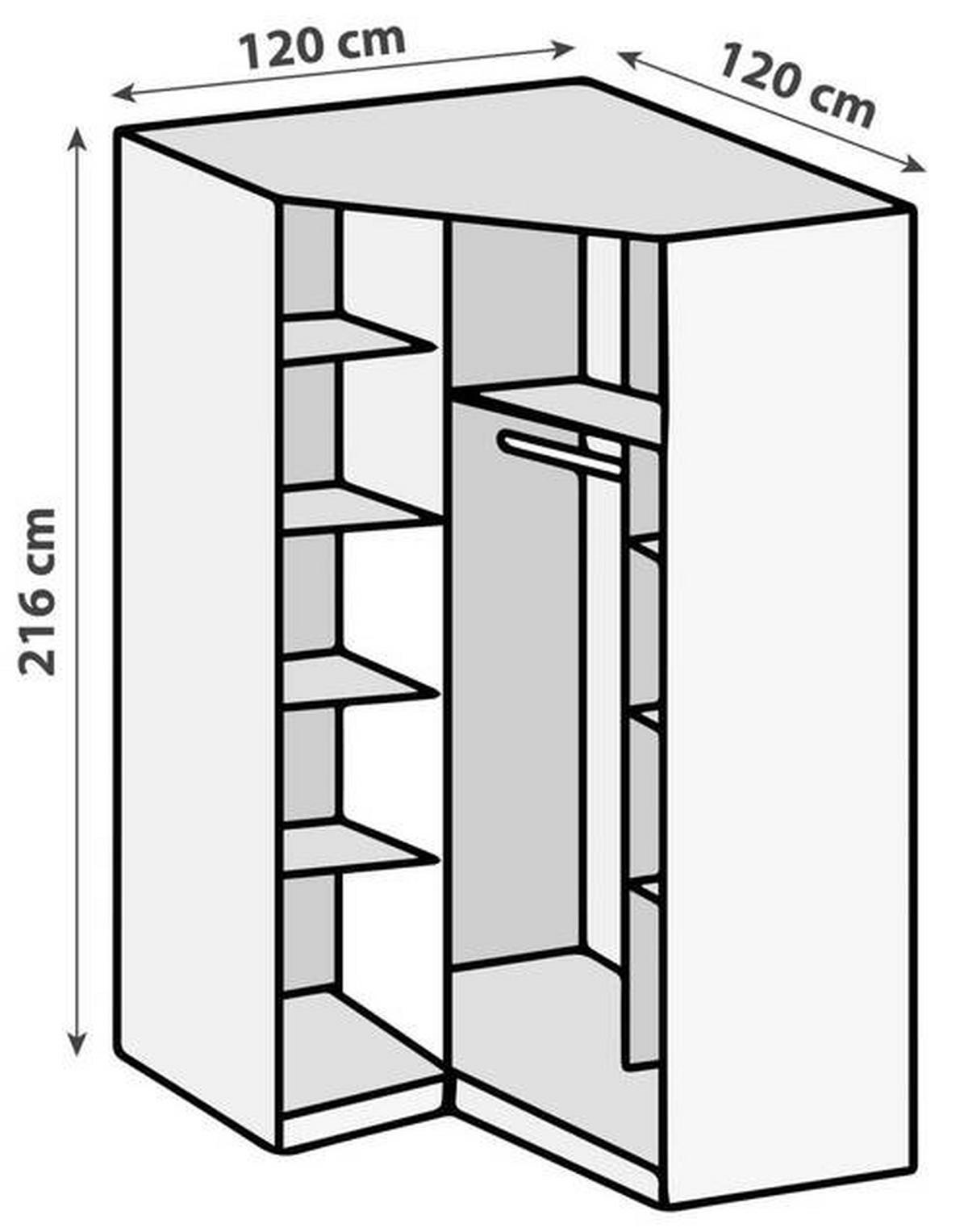 Eckschrank 120cm Level, Grau/eiche Dekor - Eichefarben/Grau, MODERN, Glas/Holzwerkstoff (120/216/120cm) - MID.YOU