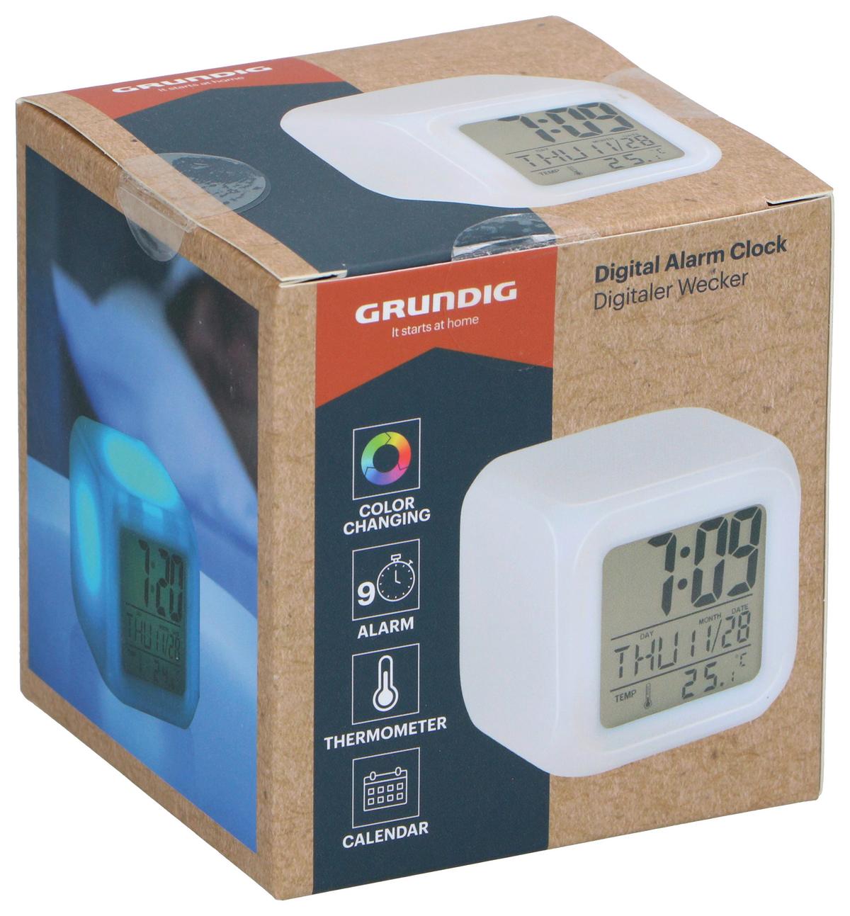 WECKER inkl. Timer, Kalender, Wecker - Weiß, Basics, Kunststoff/Metall (8,8/8,5/9,2cm) - Grundig