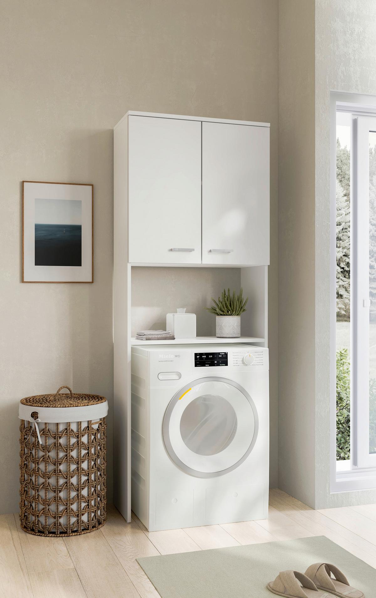 Waschmaschinenschrank Mobes Weiß B: 70,3cm - Weiß, Design, Holzwerkstoff (70,3/188,6/32,6cm) - MID.YOU