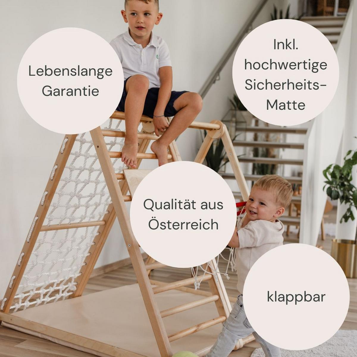 klappbares Klettergerüst mit Sicherheitsmatte - Multicolor/Weiß, Basics, Holz (105/110/100cm) - CLIFF