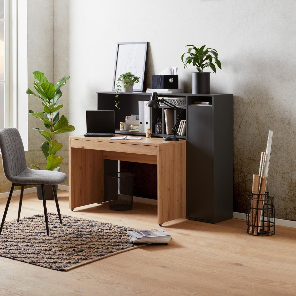 Schreibtisch mit Stauraum B: 150 cm Anthrazit/Eiche Dekor - Anthrazit/Eiche Artisan, MODERN, Holzwerkstoff (150/118,7/52,8cm)