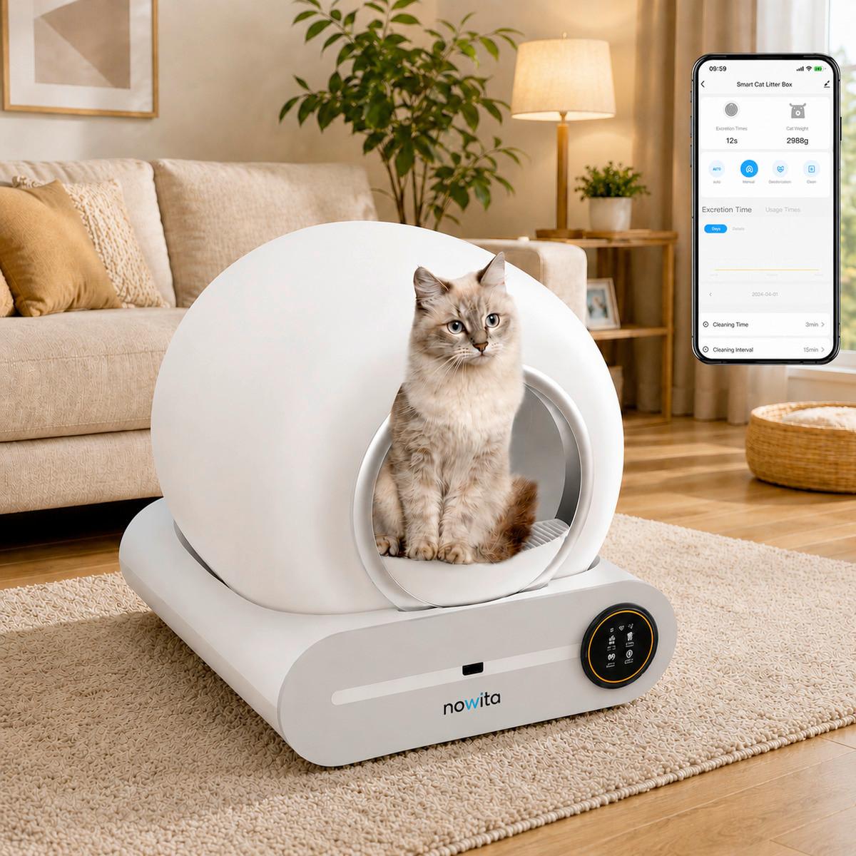Selbstreinigende Katzen- toilette, mit WI-FI, 65 L - Basics (48/50,5/52cm)