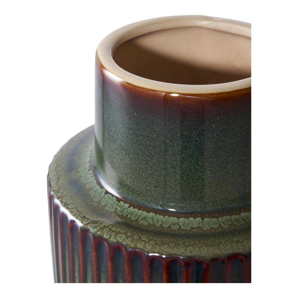 Vase Braun Grün B: 16 cm - Braun/Grün, Design, Keramik (16/30/16cm)