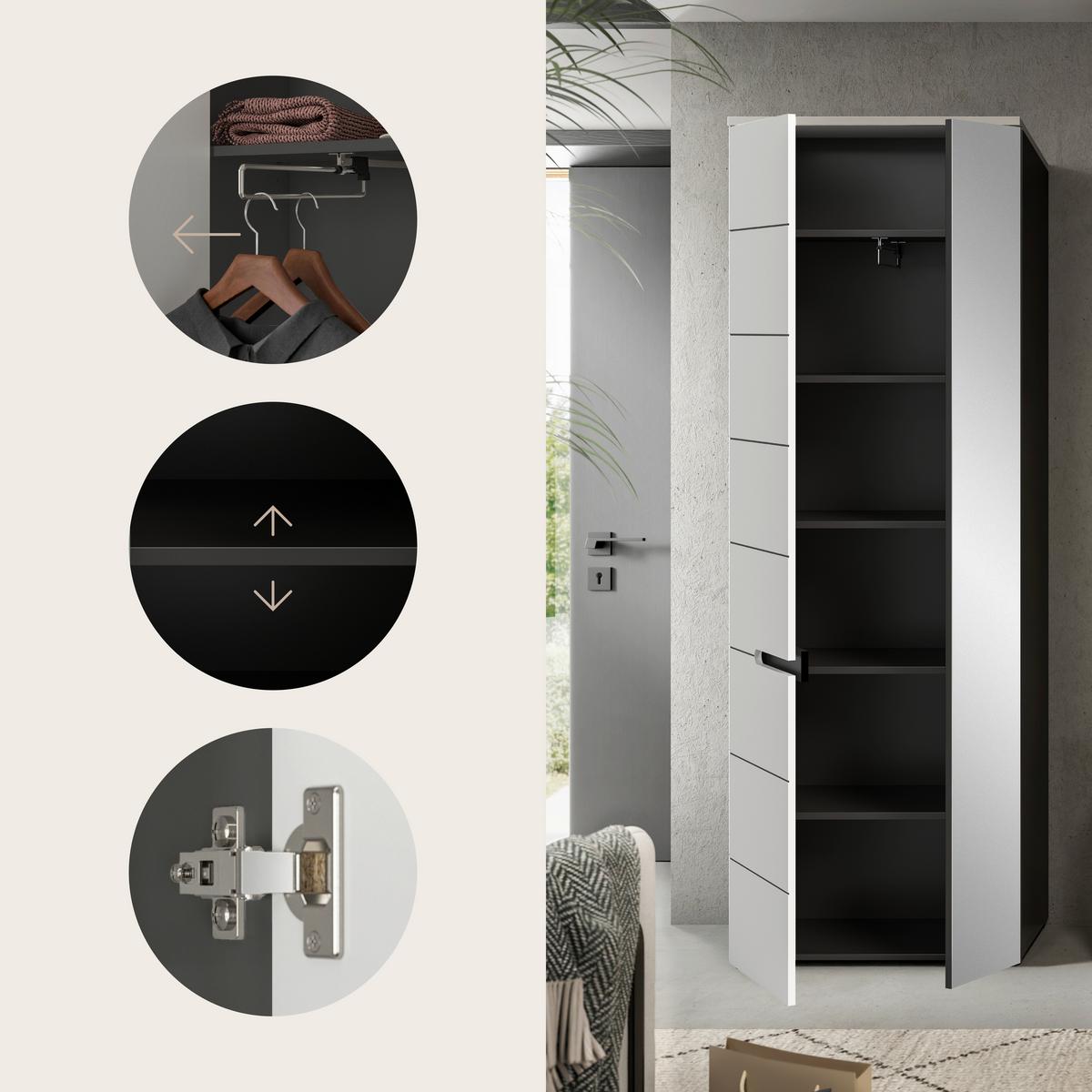 Garderobe Canu Grau Weiß B: 65 cm - Weiß/Grau, Design, Holzwerkstoff (65/190/37cm) - Livetastic